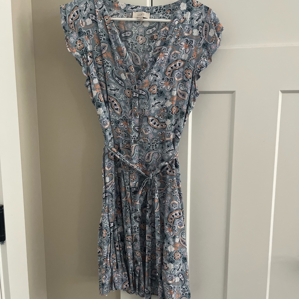 LOFT Paisley Mini Dress - Blue and Orange